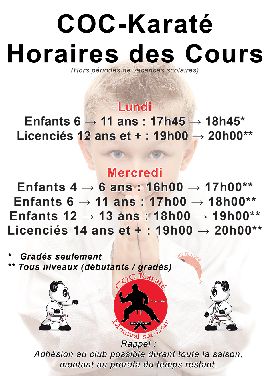 Karaté Château-du-Loir : Horaires